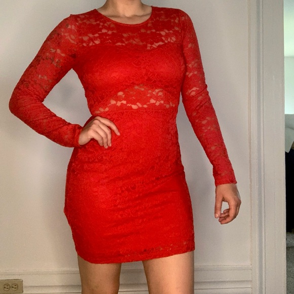 Red Lace Mini Dress - Picture 1 of 5